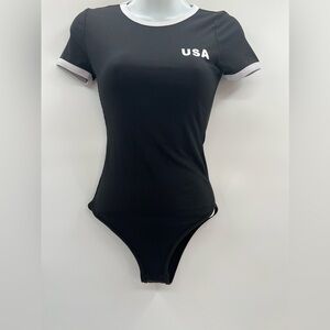 Women's Round Neck Short Sleeve Sexy Bodysuit T-Shirt Leotards Bodysuit XS